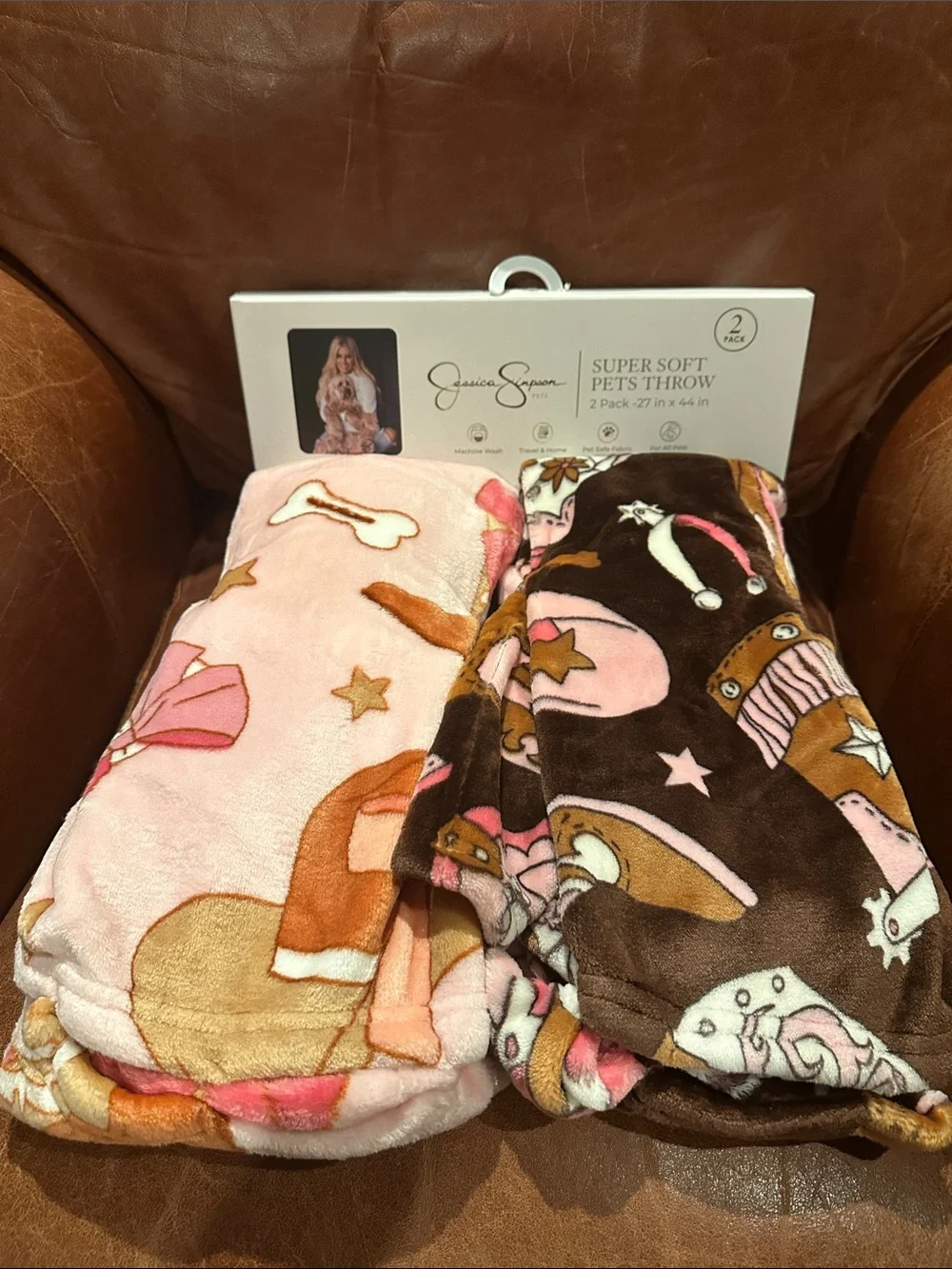 Jessica Simpson Pink and Brown Western Plush Pet Throw Set